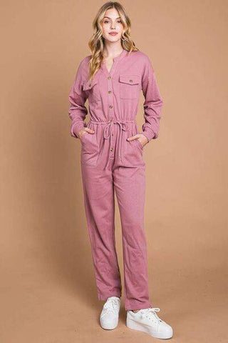 Culture Code Full Size Button Up Drawstring Waist Straight Jumpsuit - 1985 the VAULT Boutique