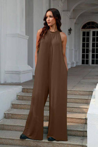 Double Take Full Size Tie Back Cutout Sleeveless Jumpsuit - 1985 the VAULT Boutique