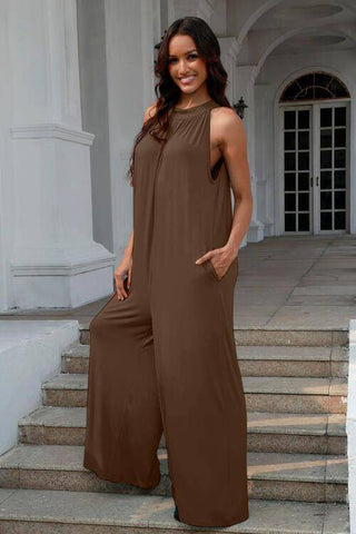 Double Take Full Size Tie Back Cutout Sleeveless Jumpsuit - 1985 the VAULT Boutique