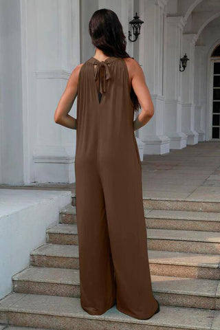 Double Take Full Size Tie Back Cutout Sleeveless Jumpsuit - 1985 the VAULT Boutique