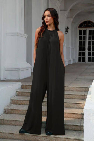 Double Take Full Size Tie Back Cutout Sleeveless Jumpsuit - 1985 the VAULT Boutique