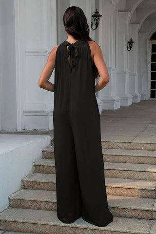 Double Take Full Size Tie Back Cutout Sleeveless Jumpsuit - 1985 the VAULT Boutique