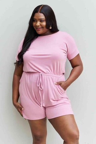 Zenana Chilled Out Full Size Short Sleeve Romper in Light Carnation Pink - 1985 the VAULT Boutique