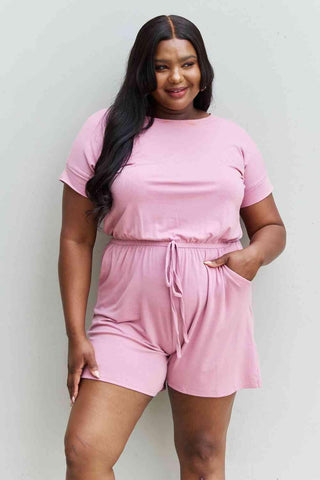 Zenana Chilled Out Full Size Short Sleeve Romper in Light Carnation Pink - 1985 the VAULT Boutique