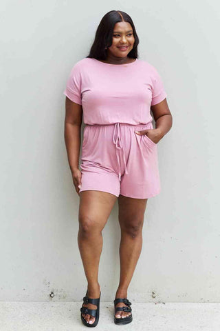 Zenana Chilled Out Full Size Short Sleeve Romper in Light Carnation Pink - 1985 the VAULT Boutique