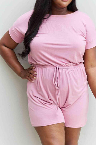 Zenana Chilled Out Full Size Short Sleeve Romper in Light Carnation Pink - 1985 the VAULT Boutique