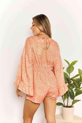 Double Take Printed Flare Sleeve Surplice Romper - 1985 the VAULT Boutique