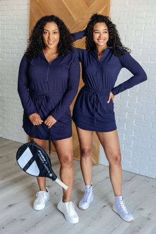 Getting Out Long Sleeve Hoodie Romper in Navy - 1985 the VAULT Boutique