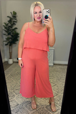 Ribbed Double Layer Jumpsuit in Deep Coral - 1985 the VAULT Boutique