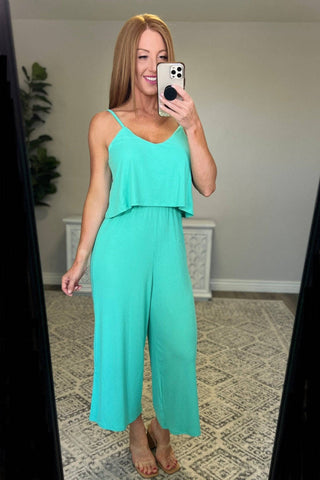 Ribbed Double Layer Jumpsuit in Mint - 1985 the VAULT Boutique