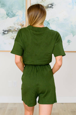 Short Sleeve V-Neck Romper in Army Green - 1985 the VAULT Boutique