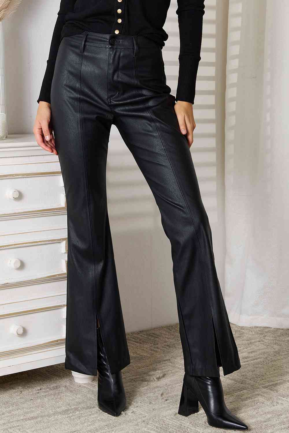 Kancan Slit Flare Leg Pants - Happily Ever Atchison Shop Co.