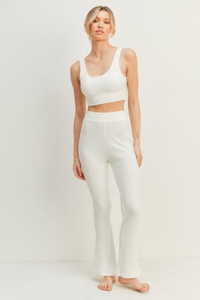 Kimberly C Waffle Tank and High Waist Flare Pants Set - Happily Ever Atchison Shop Co.