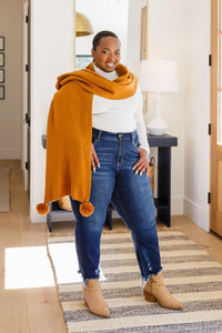 Knitted Fuzzy Pom Pom Scarf In Ginger - Happily Ever Atchison Shop Co.