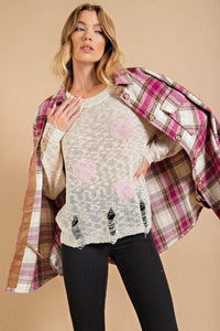 Kori America Heart Pattern Distressed Sweater - Happily Ever Atchison Shop Co.