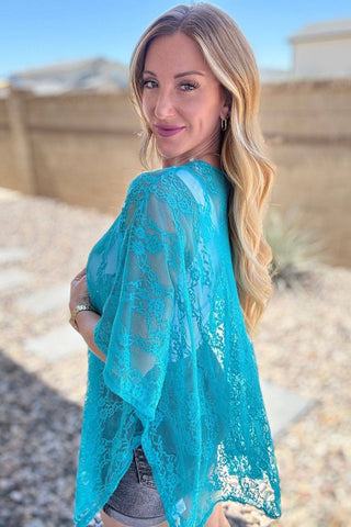 Good Days Ahead Lace Kimono In Teal - 1985 the VAULT Boutique