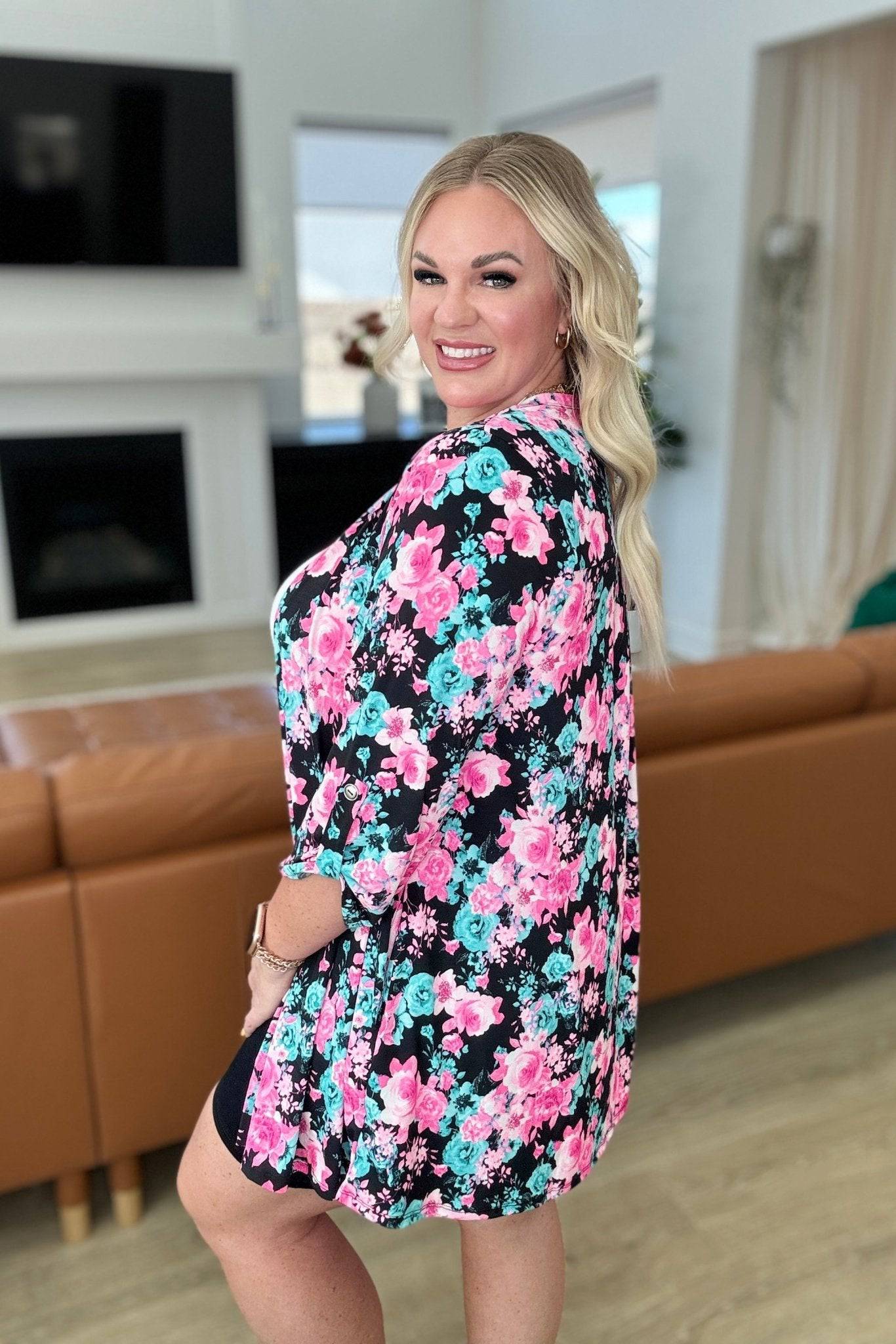 Lizzy Cardigan in Black and Pink Floral - 1985 the VAULT Boutique