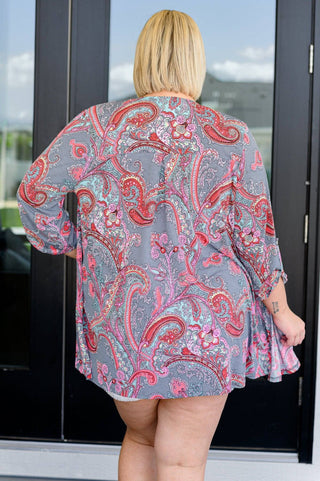 Lizzy Cardigan in Grey and Coral Paisley - 1985 the VAULT Boutique