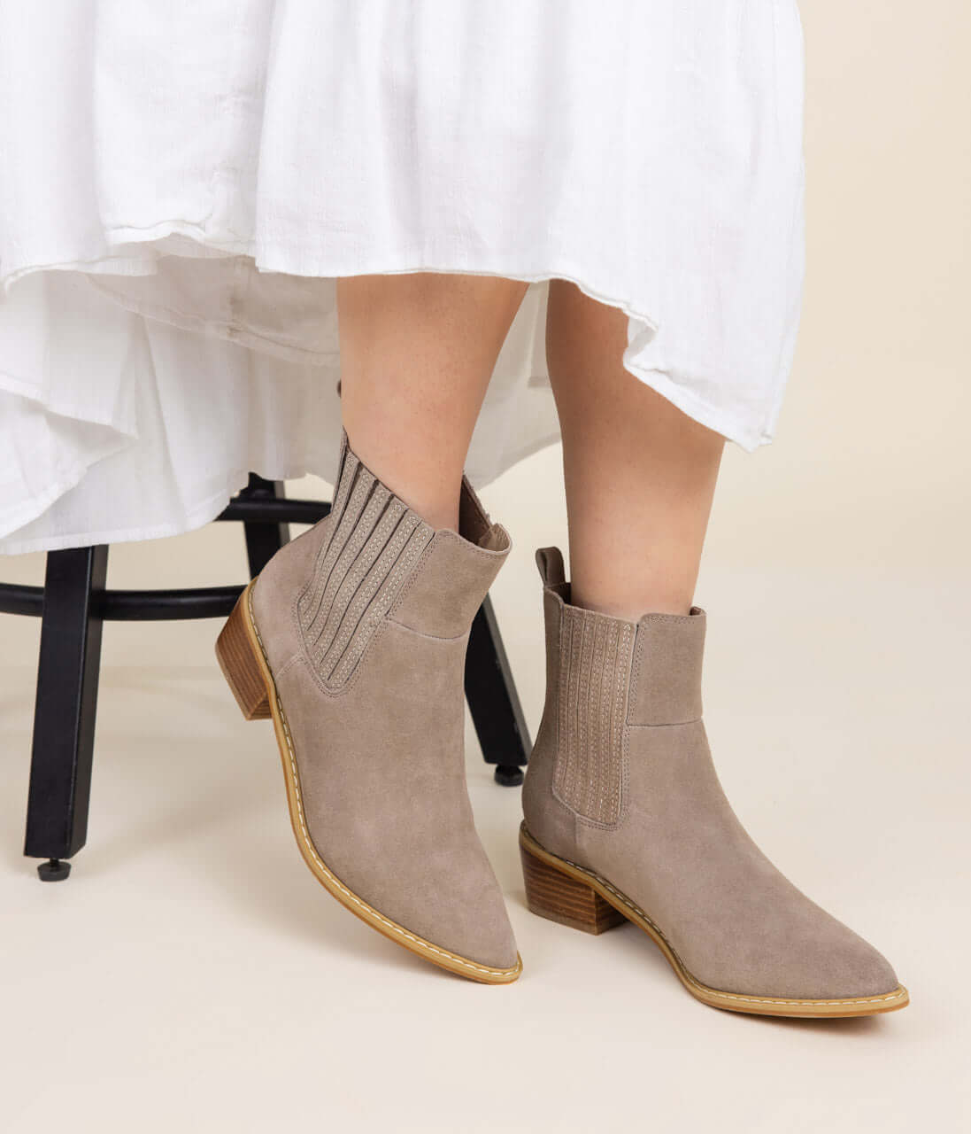 Leonor Suede Ankle Boot in Taupe - 1985 the VAULT Boutique