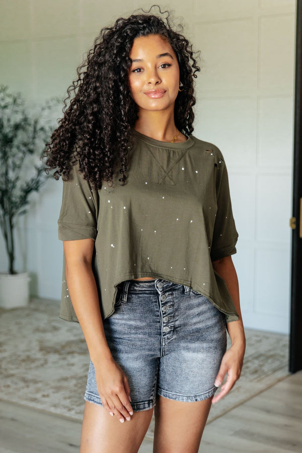 Less Than Stressed Asymmetrical Distressed Top - Happily Ever Atchison Shop Co.