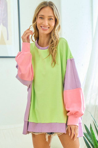 First Love Color Block Long Sleeve Slit Sweatshirt - 1985 the VAULT Boutique