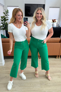 Lisa High Rise Control Top Wide Leg Crop Jeans in Kelly Green - Happily Ever Atchison Shop Co.