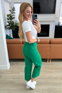 Lisa High Rise Control Top Wide Leg Crop Jeans in Kelly Green - Happily Ever Atchison Shop Co.