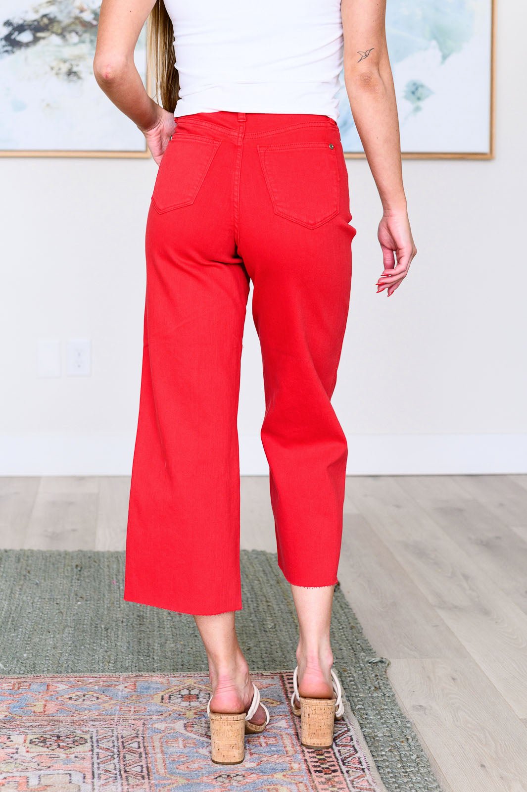 Lisa High Rise Control Top Wide Leg Crop Jeans in Red - Happily Ever Atchison Shop Co.