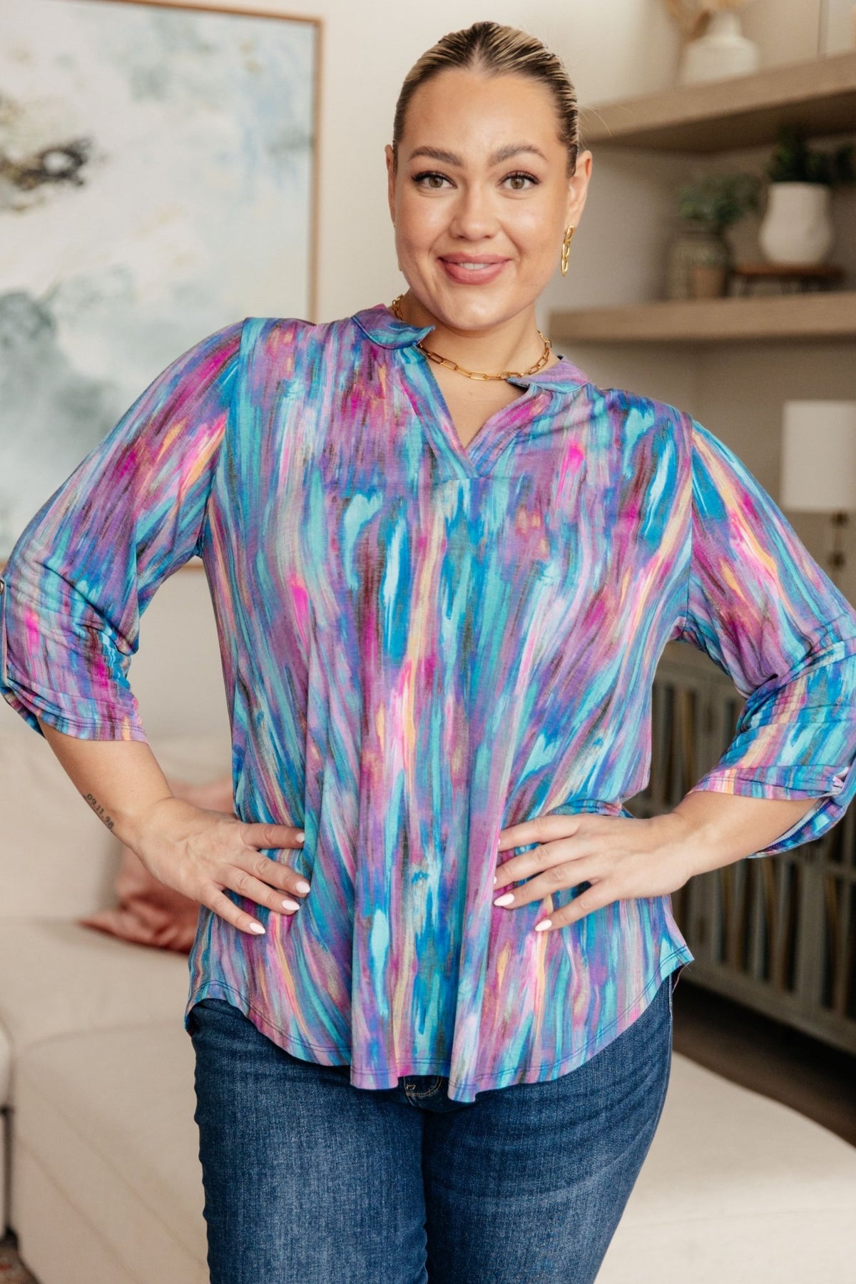 Little Lovely Blouse in Blue Multi - Happily Ever Atchison Shop Co.