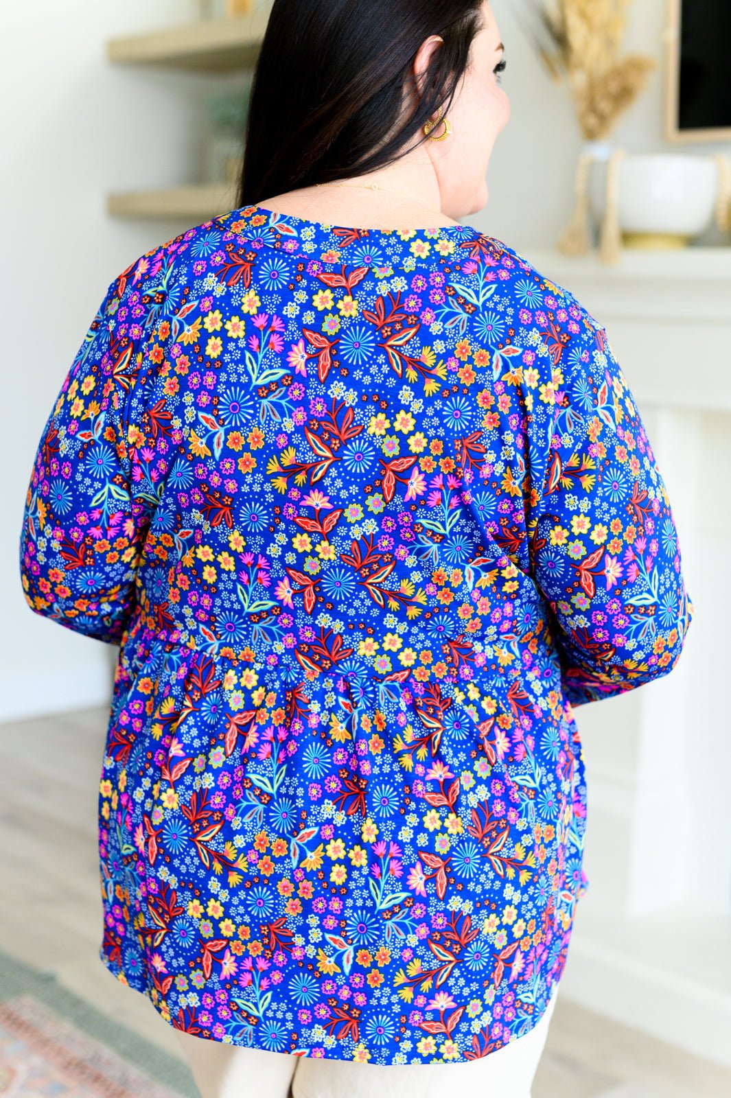 Lizzy Babydoll Top in Royal Retro Floral - Happily Ever Atchison Shop Co.