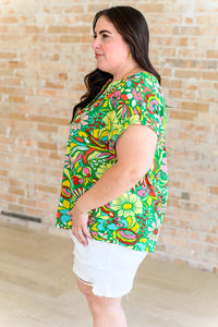 Lizzy Cap Sleeve Top in Retro Green Floral - Happily Ever Atchison Shop Co.