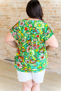 Lizzy Cap Sleeve Top in Retro Green Floral - Happily Ever Atchison Shop Co.