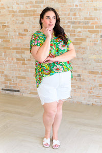 Lizzy Cap Sleeve Top in Retro Green Floral - Happily Ever Atchison Shop Co.