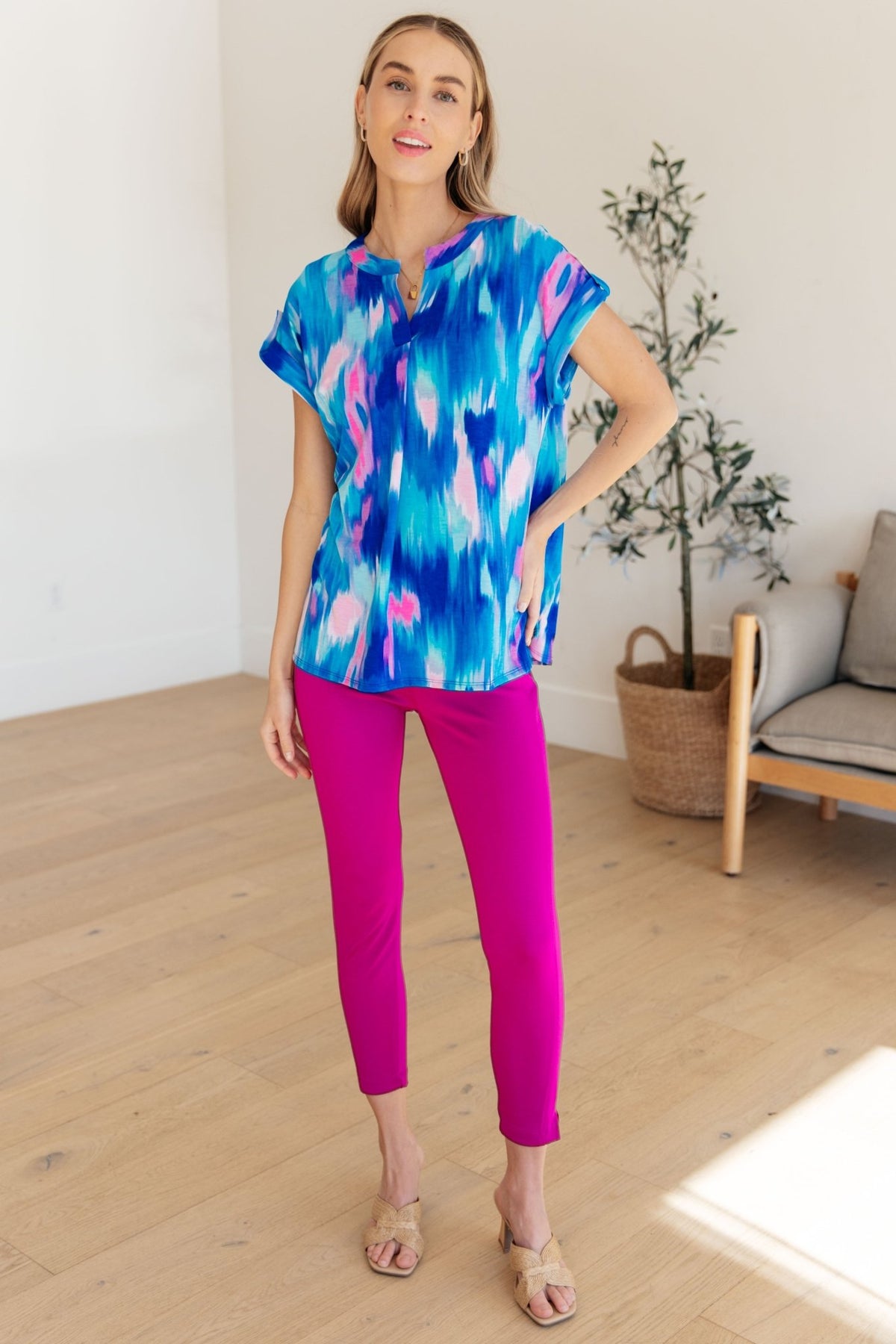 Lizzy Cap Sleeve Top in Royal Brush Strokes - Happily Ever Atchison Shop Co.