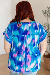 Lizzy Cap Sleeve Top in Royal Brush Strokes - Happily Ever Atchison Shop Co.