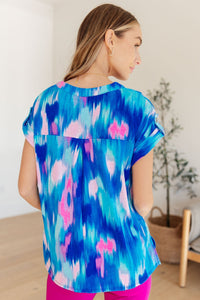 Lizzy Cap Sleeve Top in Royal Brush Strokes - Happily Ever Atchison Shop Co.