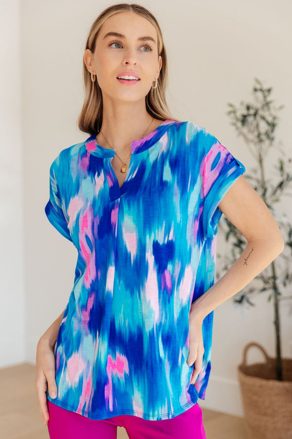 Lizzy Cap Sleeve Top in Royal Brush Strokes - Happily Ever Atchison Shop Co.