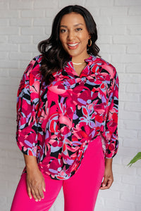 Lizzy Top in Black and Magenta Multi Floral - Happily Ever Atchison Shop Co.