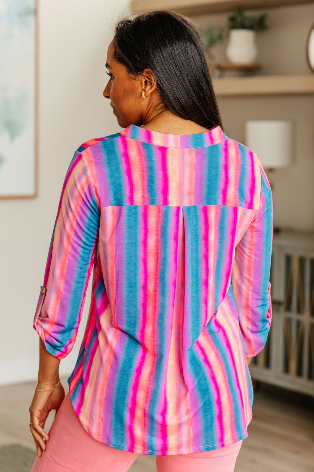 Lizzy Top in Blue and Pink Stripe - Happily Ever Atchison Shop Co.