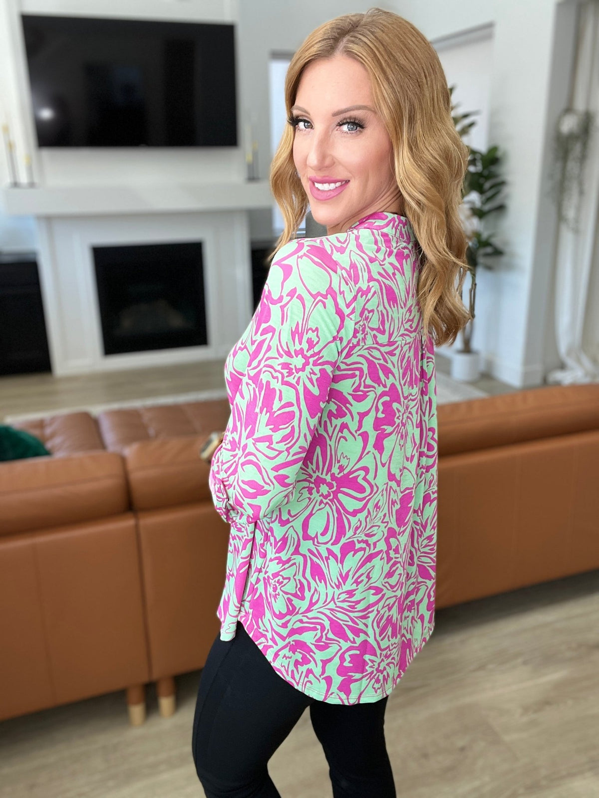 Lizzy Top in Emerald Pink Floral - Happily Ever Atchison Shop Co.