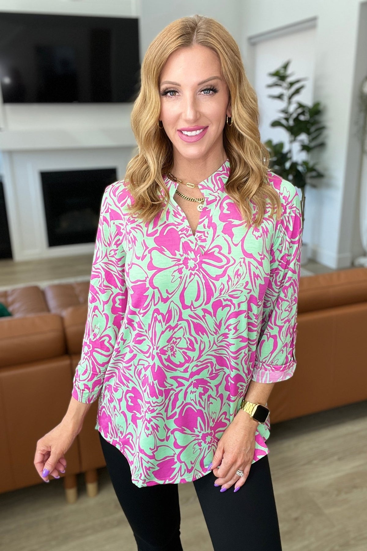 Lizzy Top in Emerald Pink Floral - Happily Ever Atchison Shop Co.