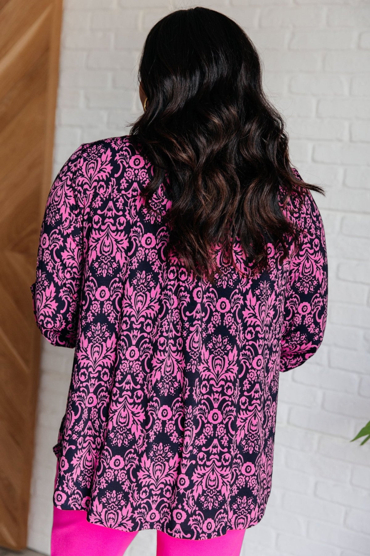 Lizzy Top in Hot Pink and Navy Damask - Happily Ever Atchison Shop Co.