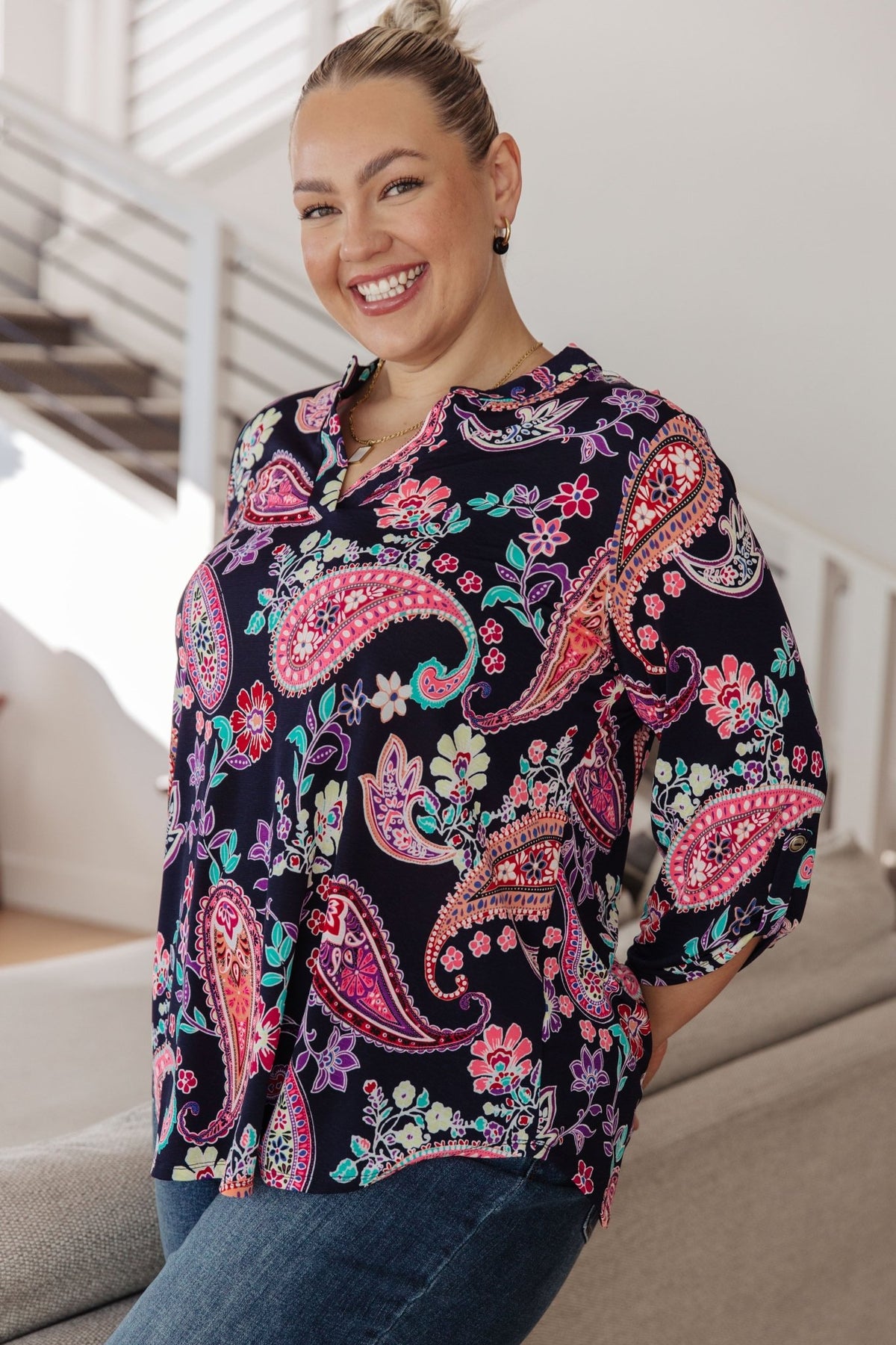 Lizzy Top in Navy Paisley - Happily Ever Atchison Shop Co.