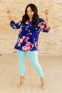 Lizzy Top in Royal Floral - Happily Ever Atchison Shop Co.