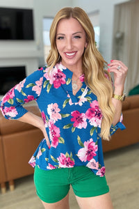 Lizzy Top in Teal and Magenta Floral - Happily Ever Atchison Shop Co.