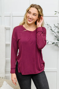 Long Sleeve Knit Top With Pocket In Burgundy - Happily Ever Atchison Shop Co.