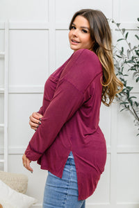 Long Sleeve Knit Top With Pocket In Burgundy - Happily Ever Atchison Shop Co.