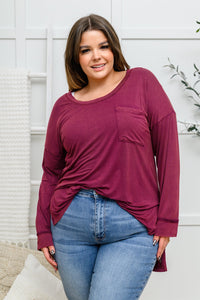 Long Sleeve Knit Top With Pocket In Burgundy - Happily Ever Atchison Shop Co.