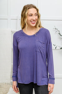 Long Sleeve Knit Top With Pocket In Denim Blue - Happily Ever Atchison Shop Co.