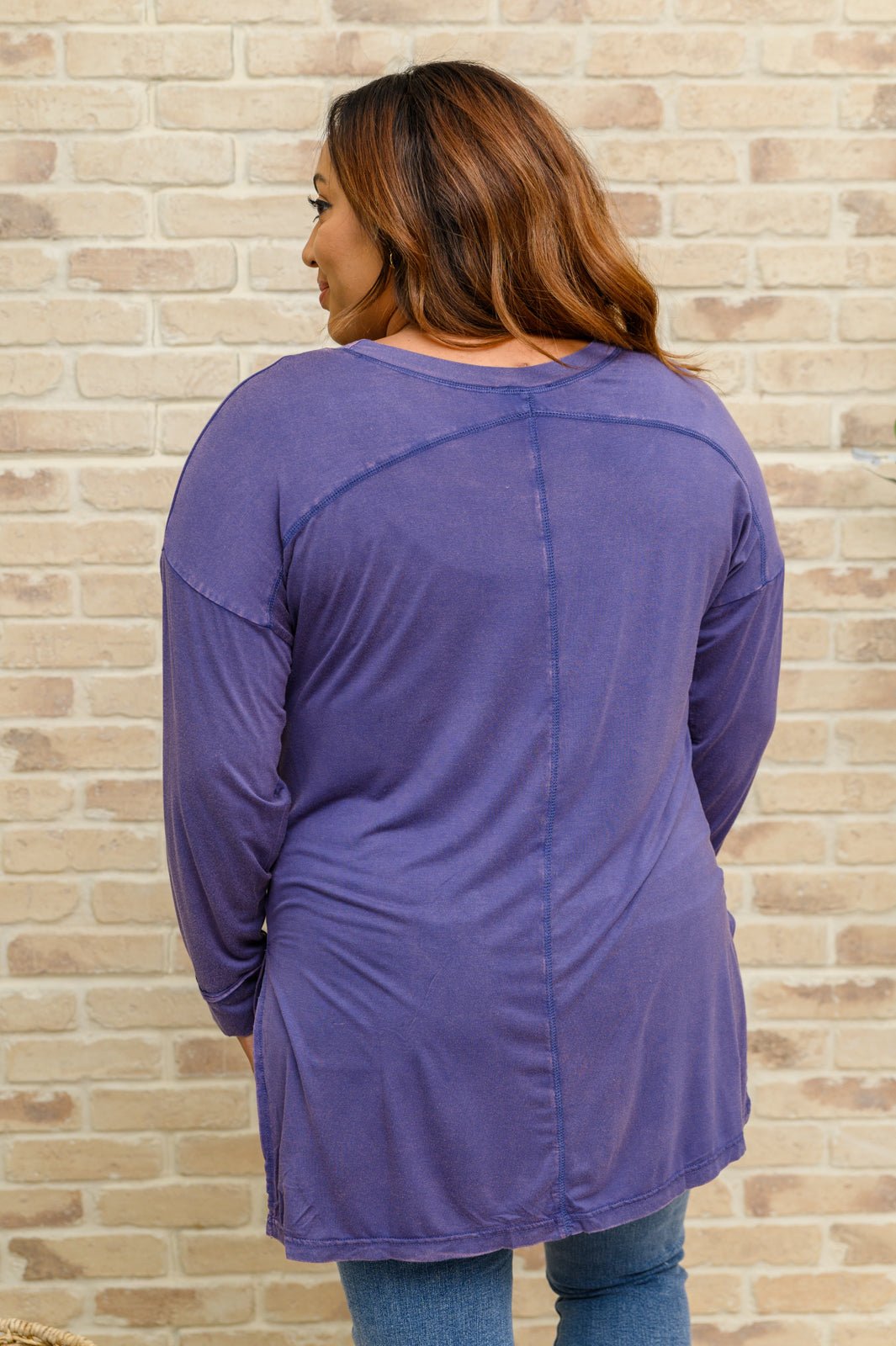 Long Sleeve Knit Top With Pocket In Denim Blue - Happily Ever Atchison Shop Co.